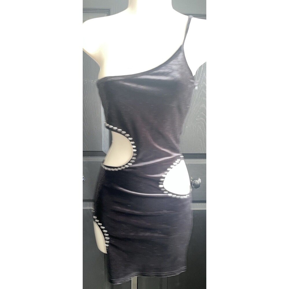 Edikted Black Velvet Cutout Studded Mini Dress S Y2K Going Out